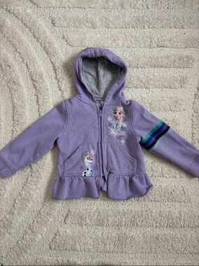 Disney Purple Frozen Hooded Zip Sweater with Character Appliqués